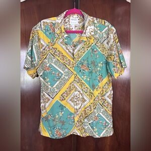 Denim & Flower by Ricky Singh Floral Patchwork Men's Shirt EUC Size L